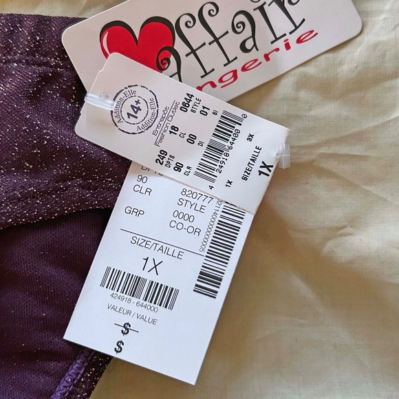 BIKINI BRIEFS, TWO, POLYESTER, PLUM SPARKLE SIZE 1X, ADDITION ELLE, TAGS ON, NEW - Picture 3 of 4